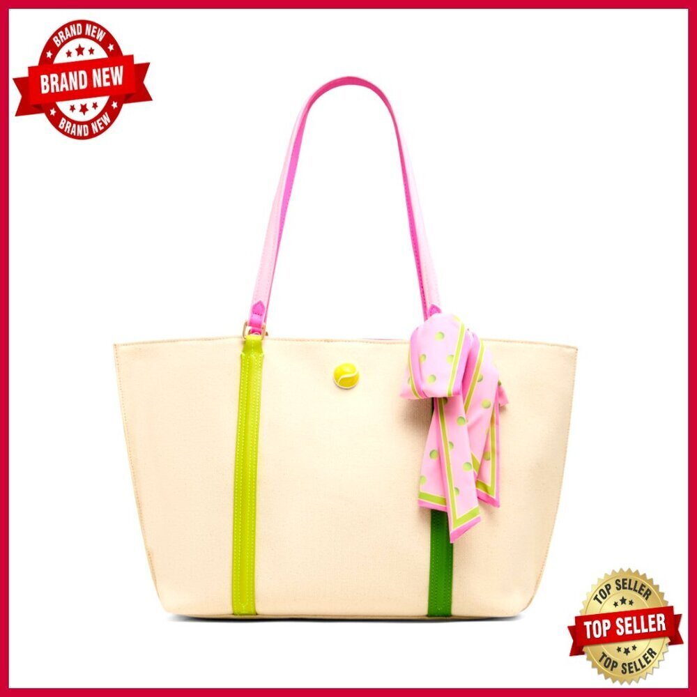 Canvas Tote Bag with Tennis Ball Detail and Scarf, Shoulder Strap
